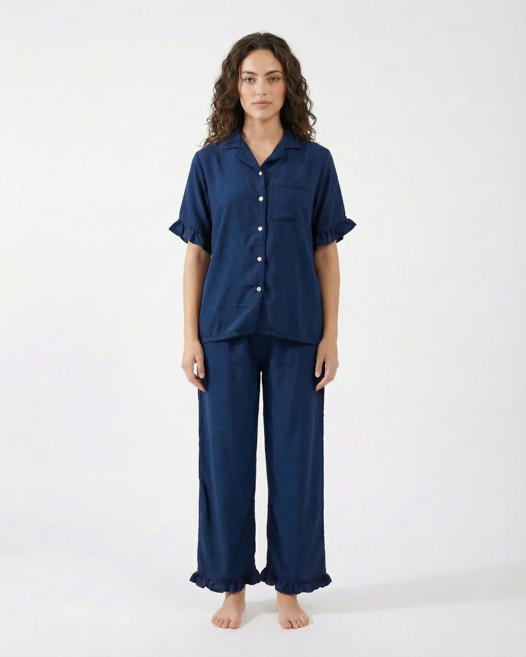 Half Sleeves PJ Set - Linen Comfort - Dark Blue