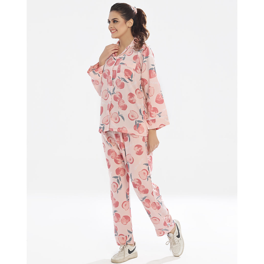 Linen Pajama Suit with Scrunchie - Crimson Grace