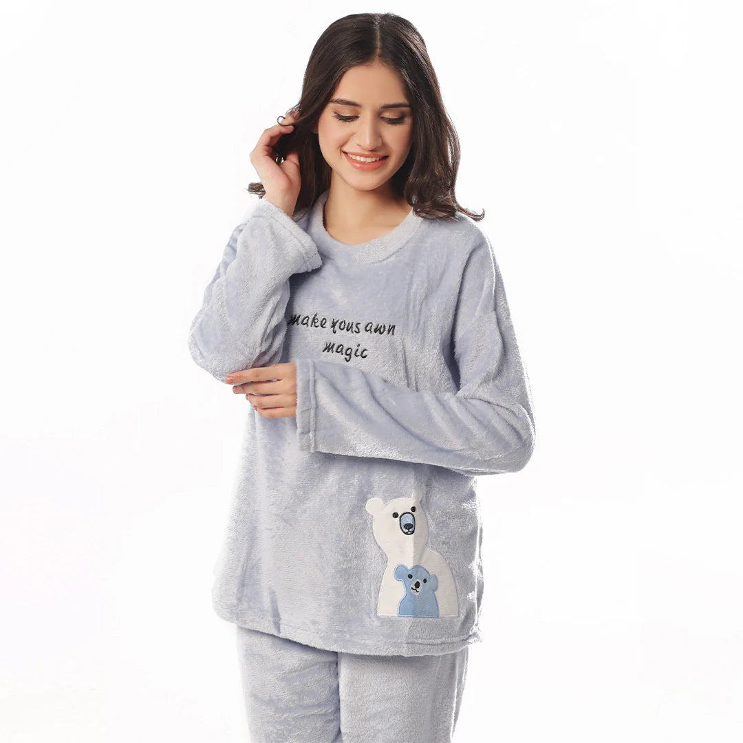 Fleece Pajama Suit Baby BlueTeddy