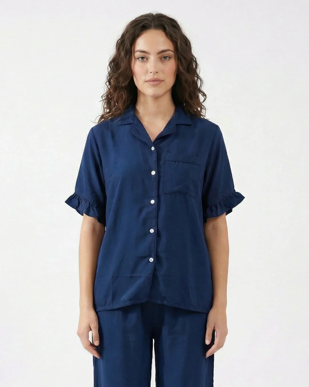 Half Sleeves PJ Set - Linen Comfort - Dark Blue