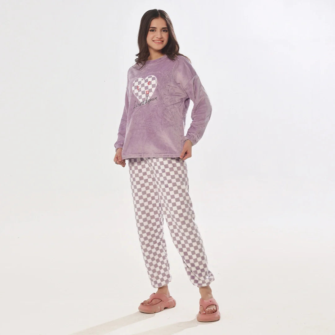 Pink Checks Fleece Pajama Suit
