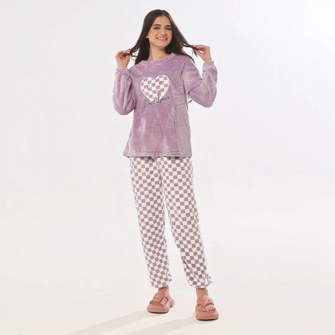 Pink Checks Fleece Pajama Suit