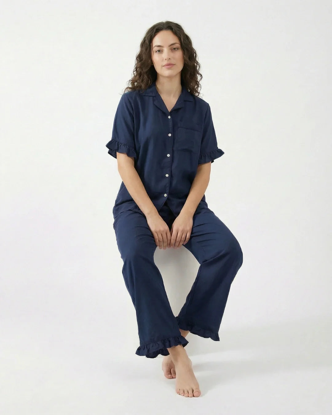 Half Sleeves PJ Set - Linen Comfort - Dark Blue