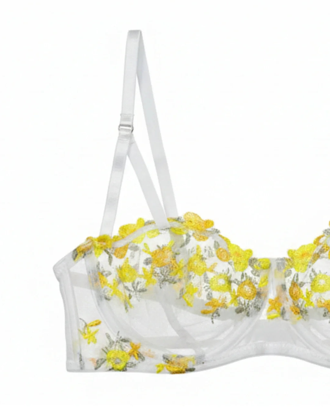Non-Padded Bra - Embroidered Mesh - Yellow