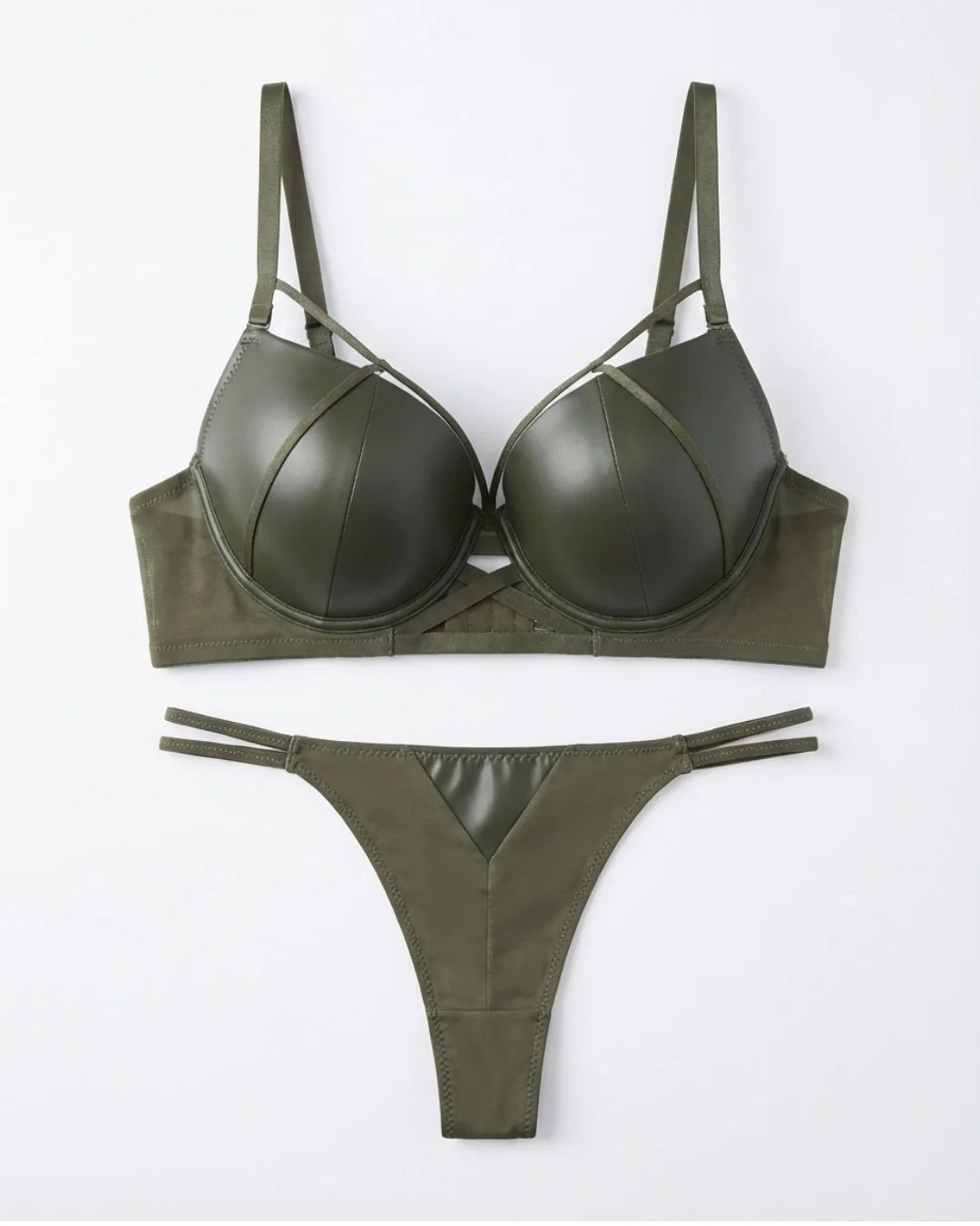Padded Bra Set - Leather Fit - Green