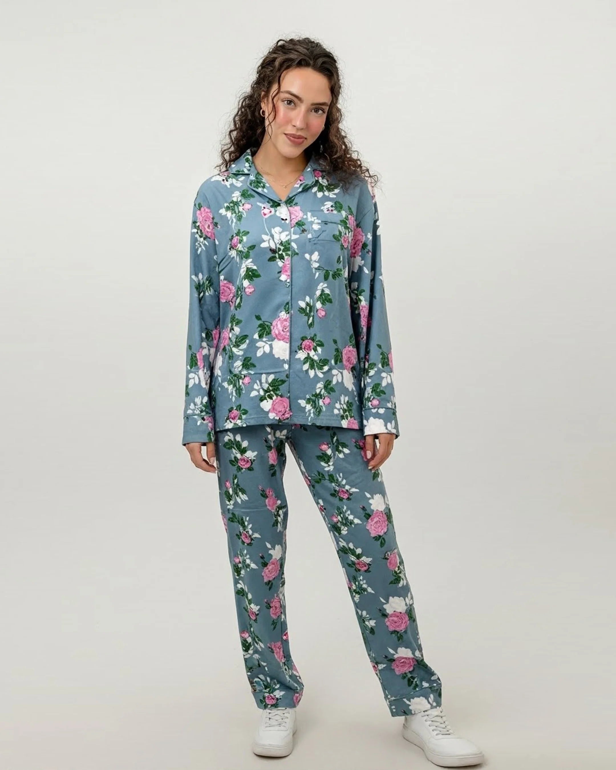 Linen Pajama Suit - Blue Rose