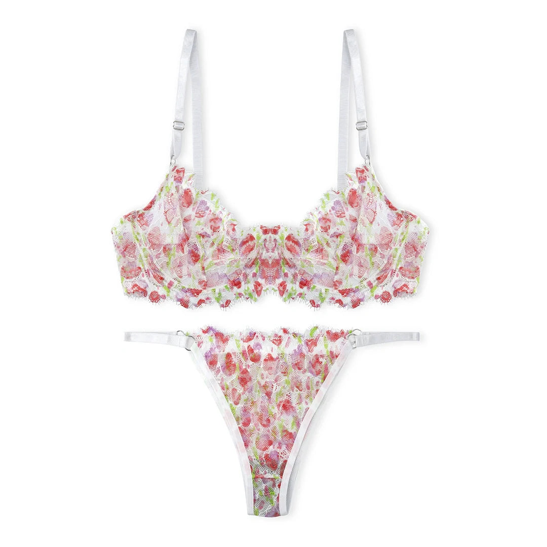 White Floral Non Padded Bra and Panty Set