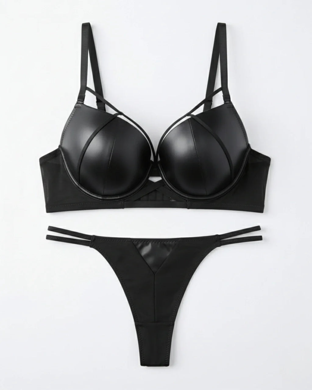 Padded Bra Set - Leather Fit - Black
