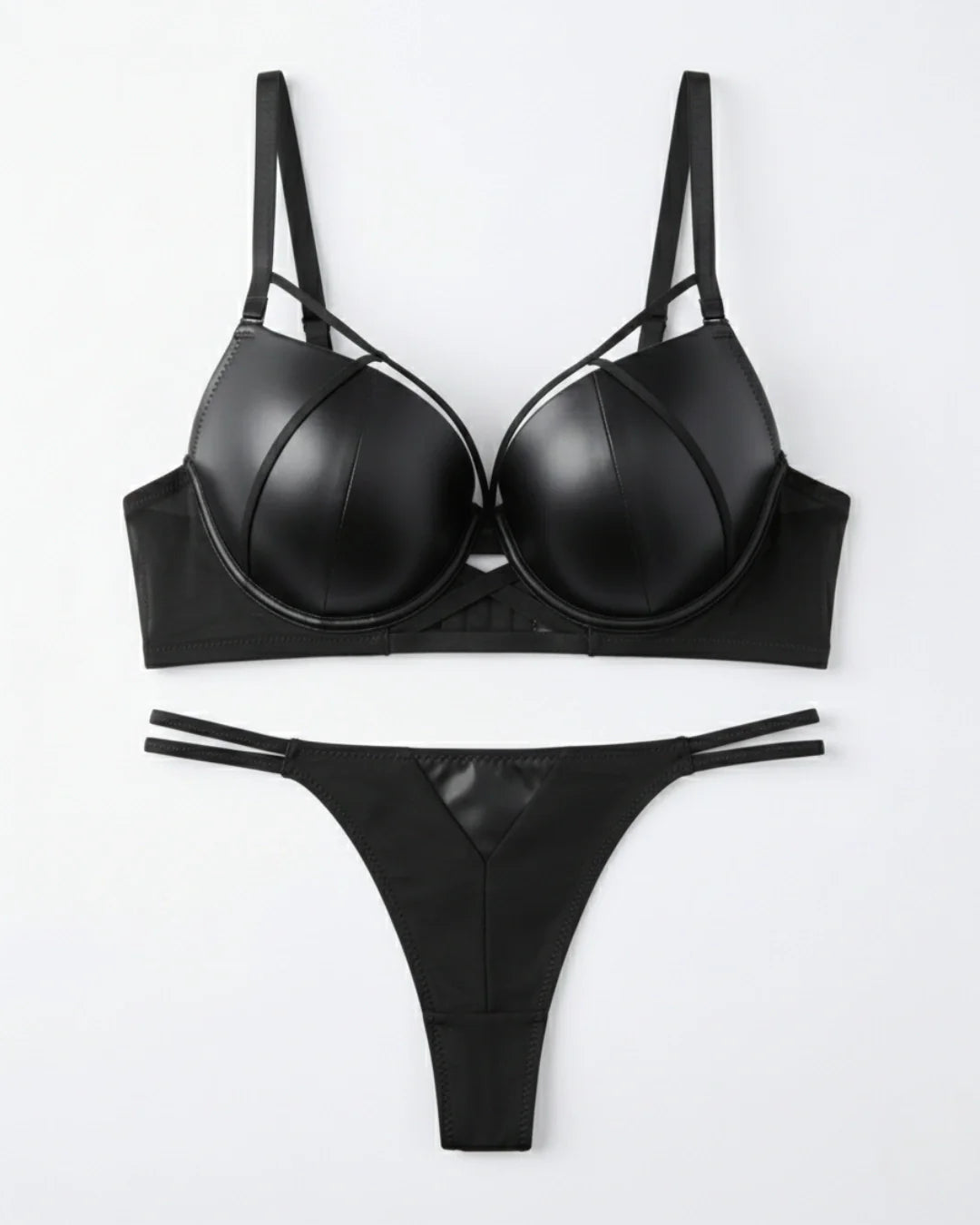 Padded Bra Set - Leather Fit - Black