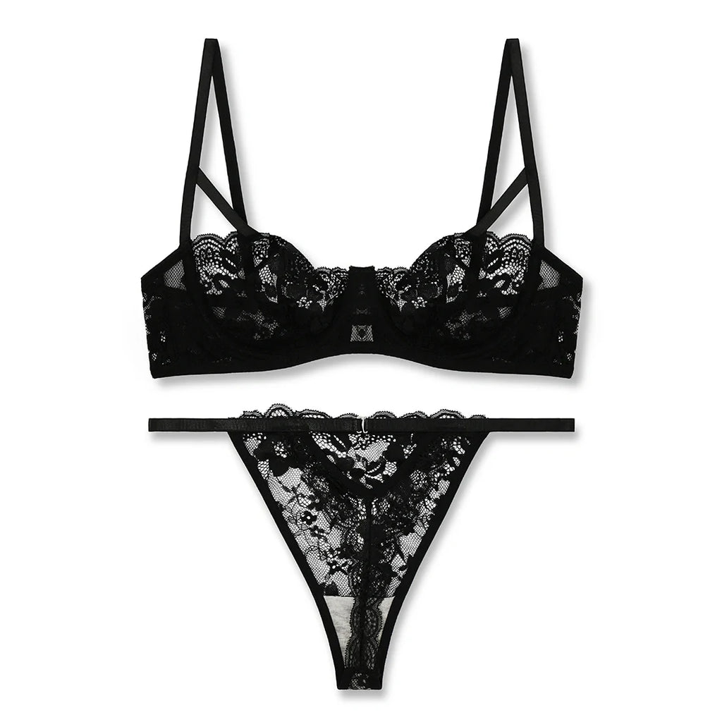 Bra Set -  Black Lace Net