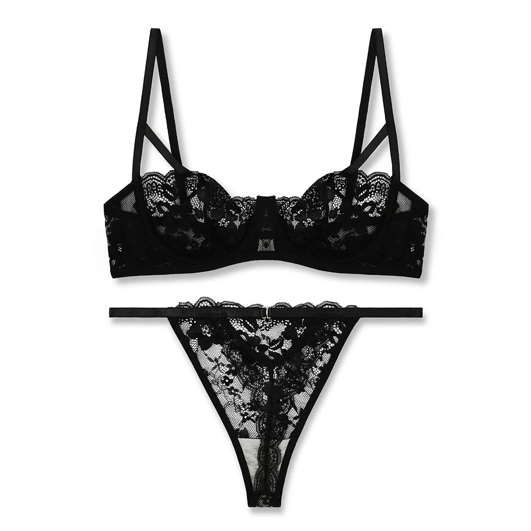 Bra Set -  Black Lace Net
