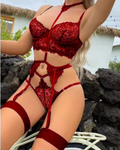 Garter Set - Lace Harness - Red