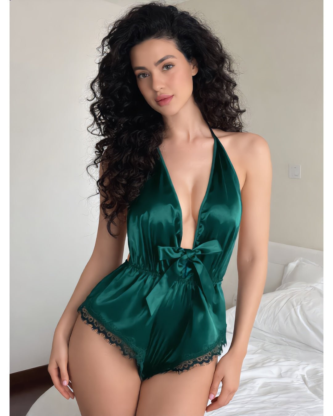Deep V-Neck Sexy Silk Bodysuit
