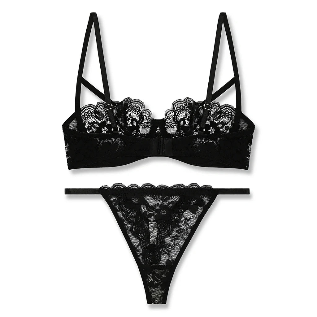 Bra Set -  Black Lace Net