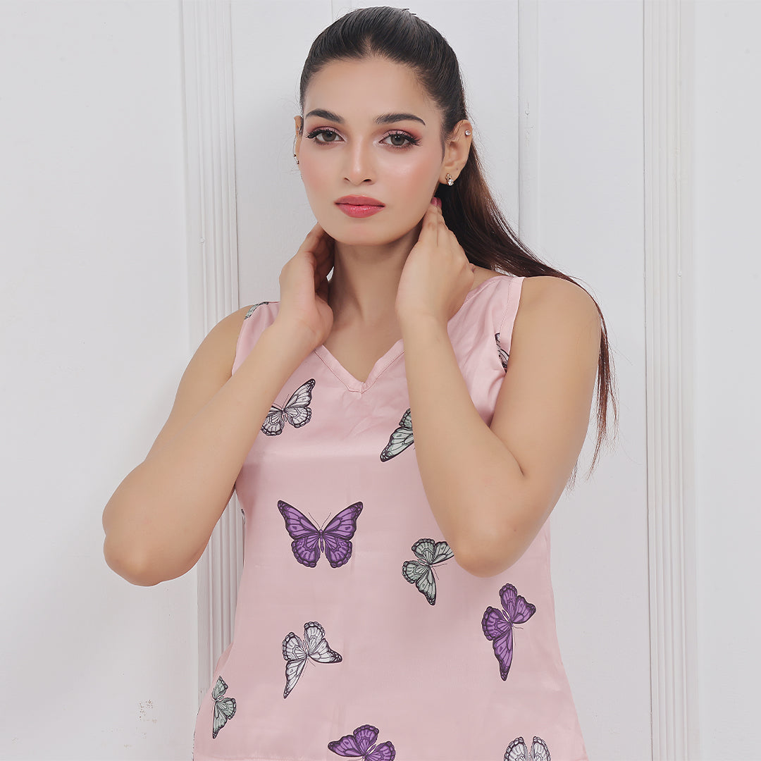 Silk Sleeveless Pj Suit - Dreamy Butterfly
