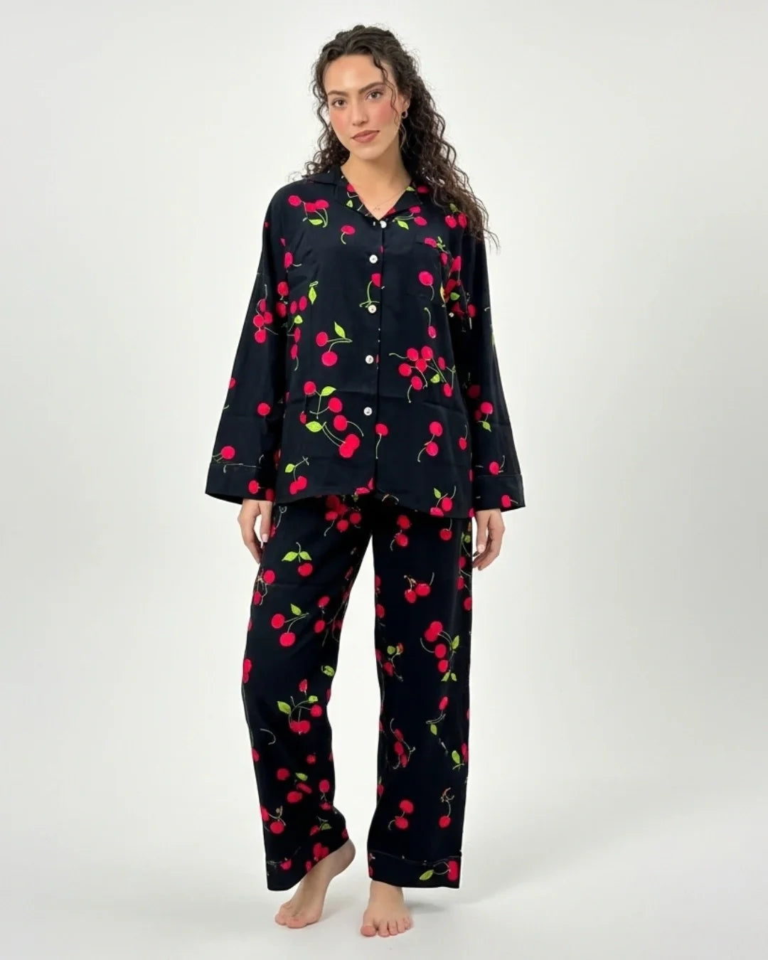 Linen Pajama Suit - Cherry Dusk