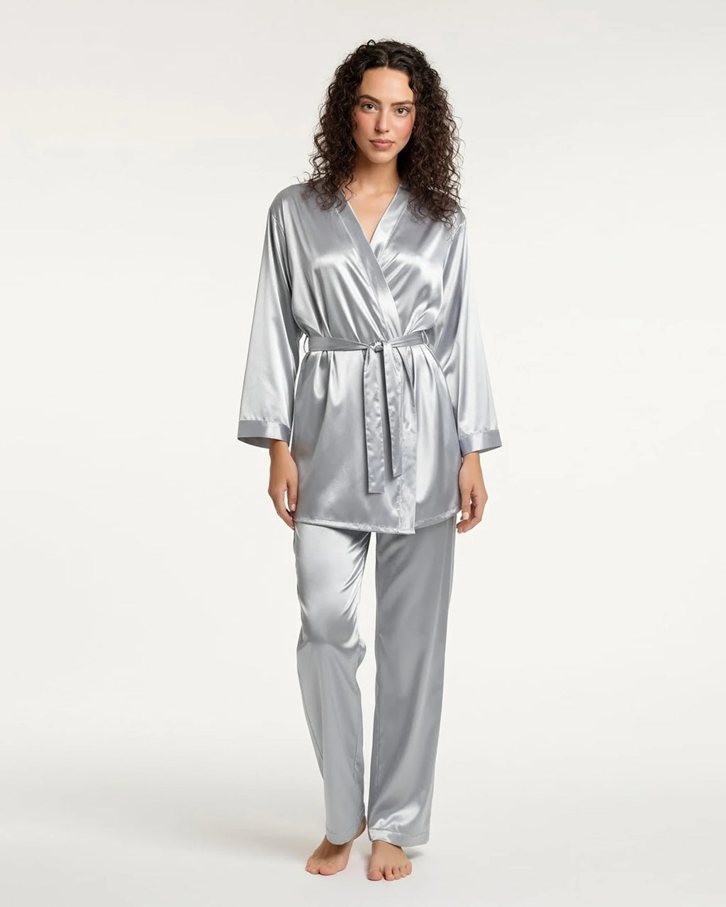 Silk PJ Set - Silk Lounge - Silver