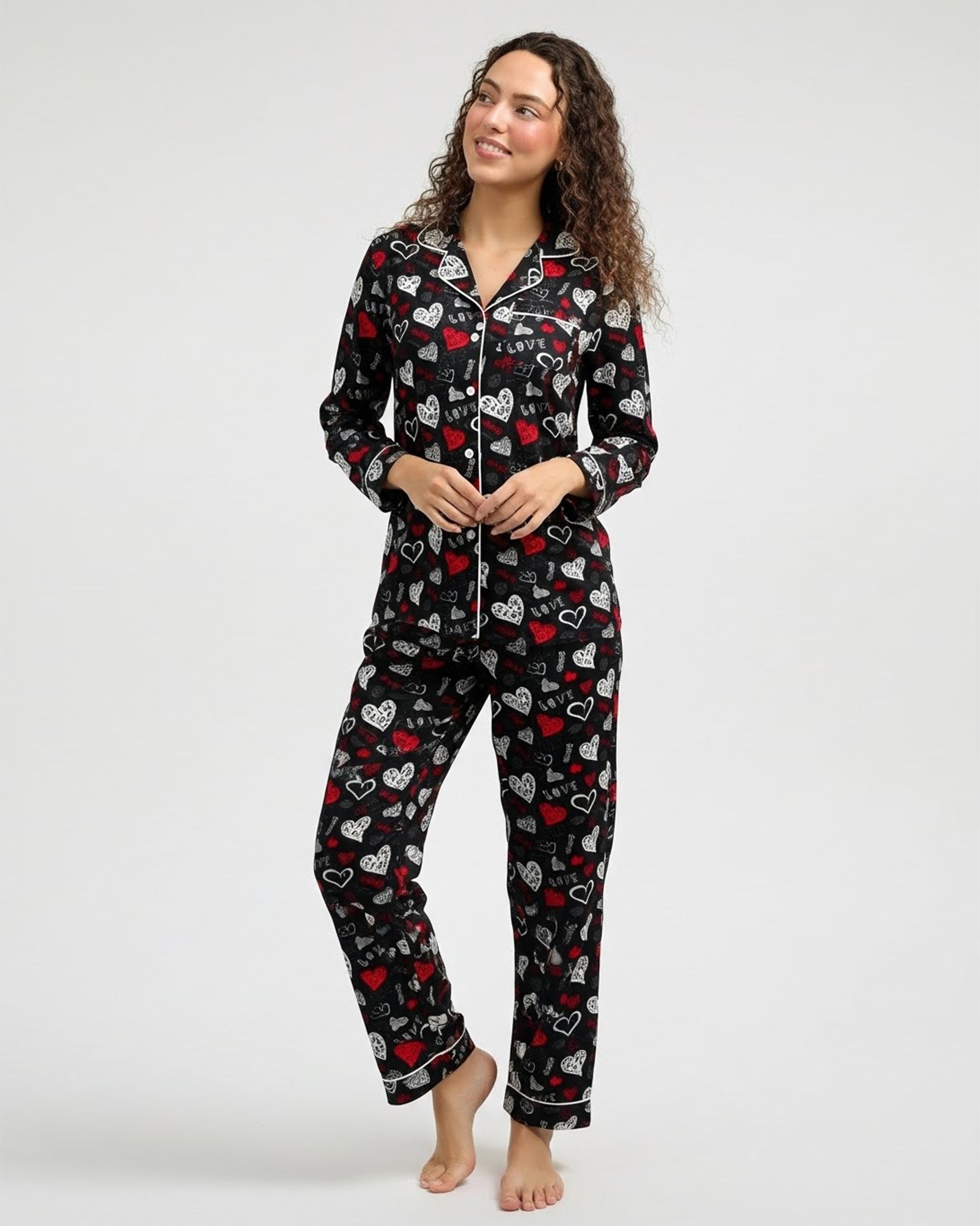 Linen Pajama Suit - Heart Glow