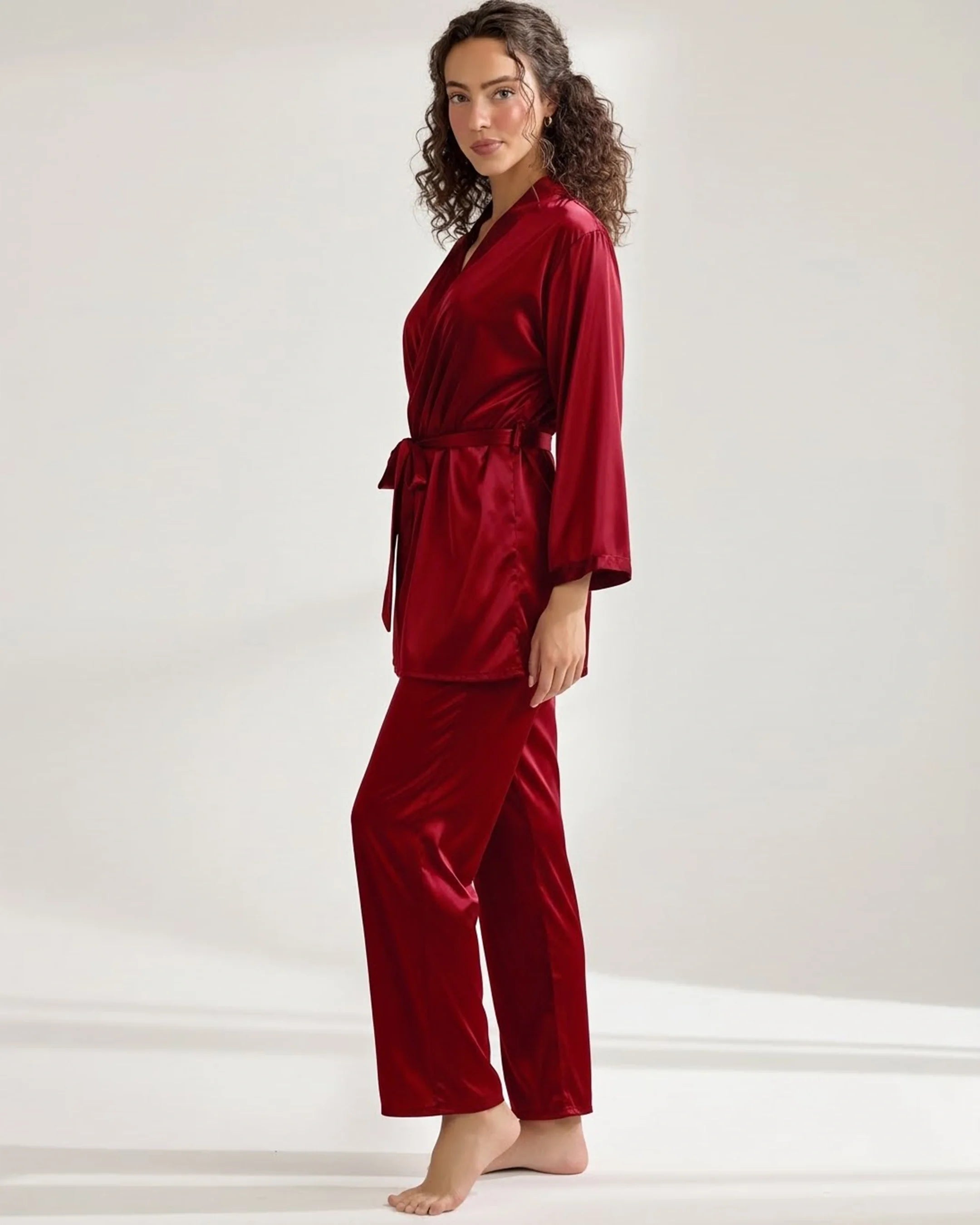 Silk PJ Set - Silk Lounge - Maroon