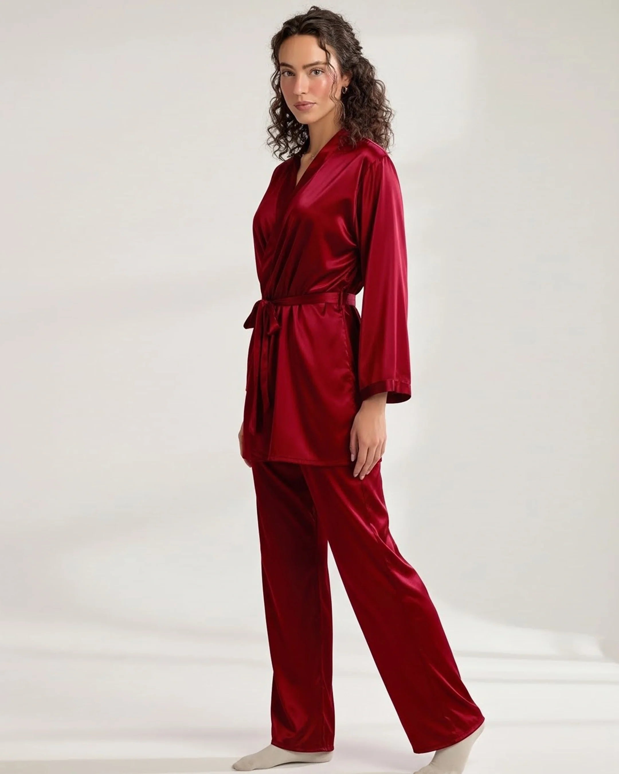 Silk PJ Set - Silk Lounge - Maroon