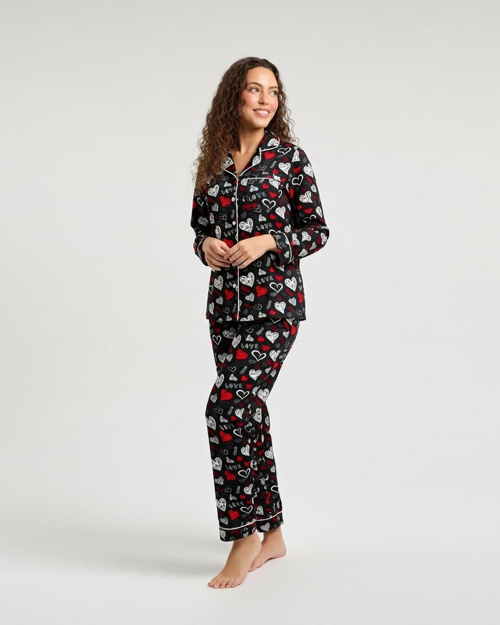 Linen Pajama Suit - Heart Glow
