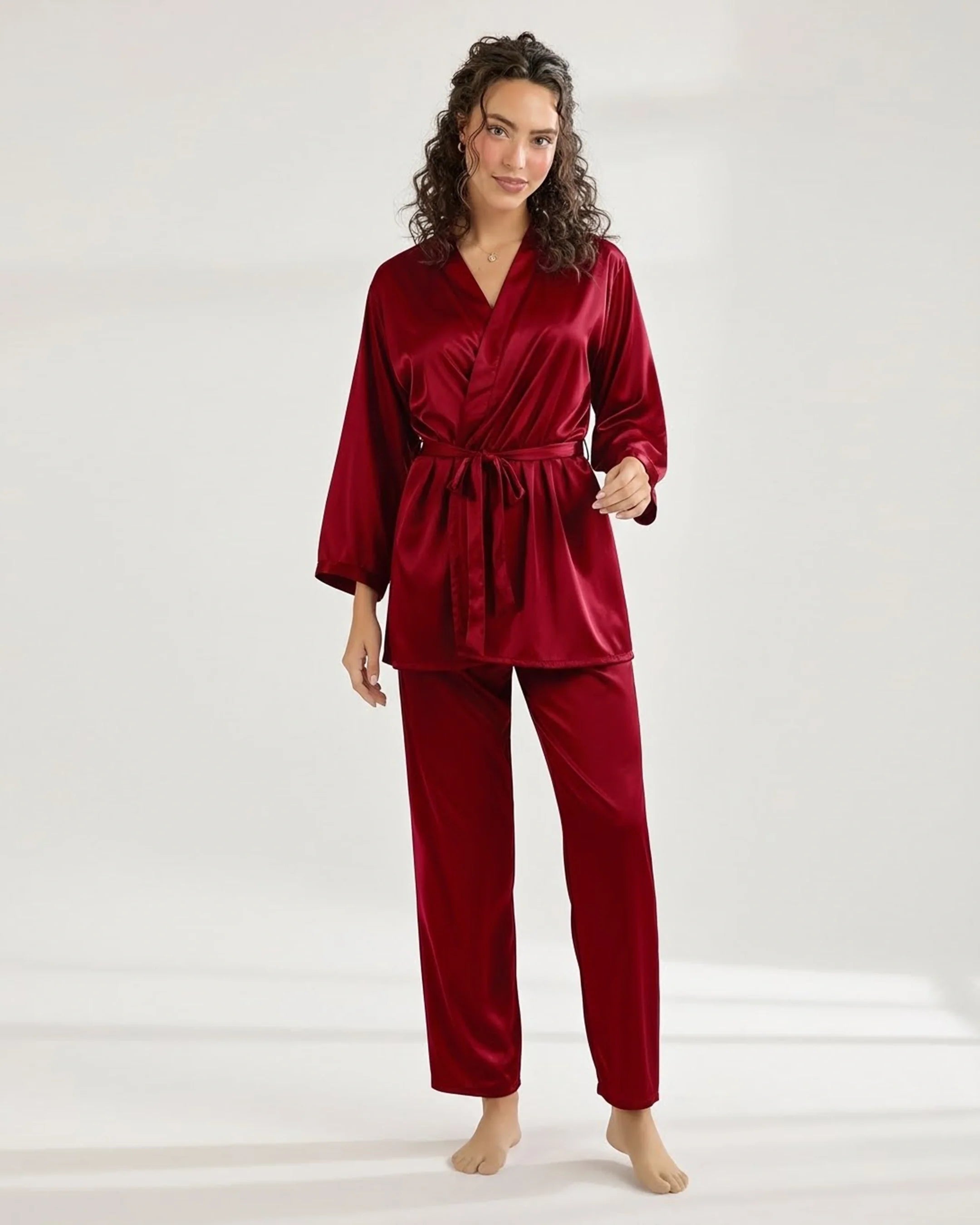 Silk PJ Set - Silk Lounge - Maroon