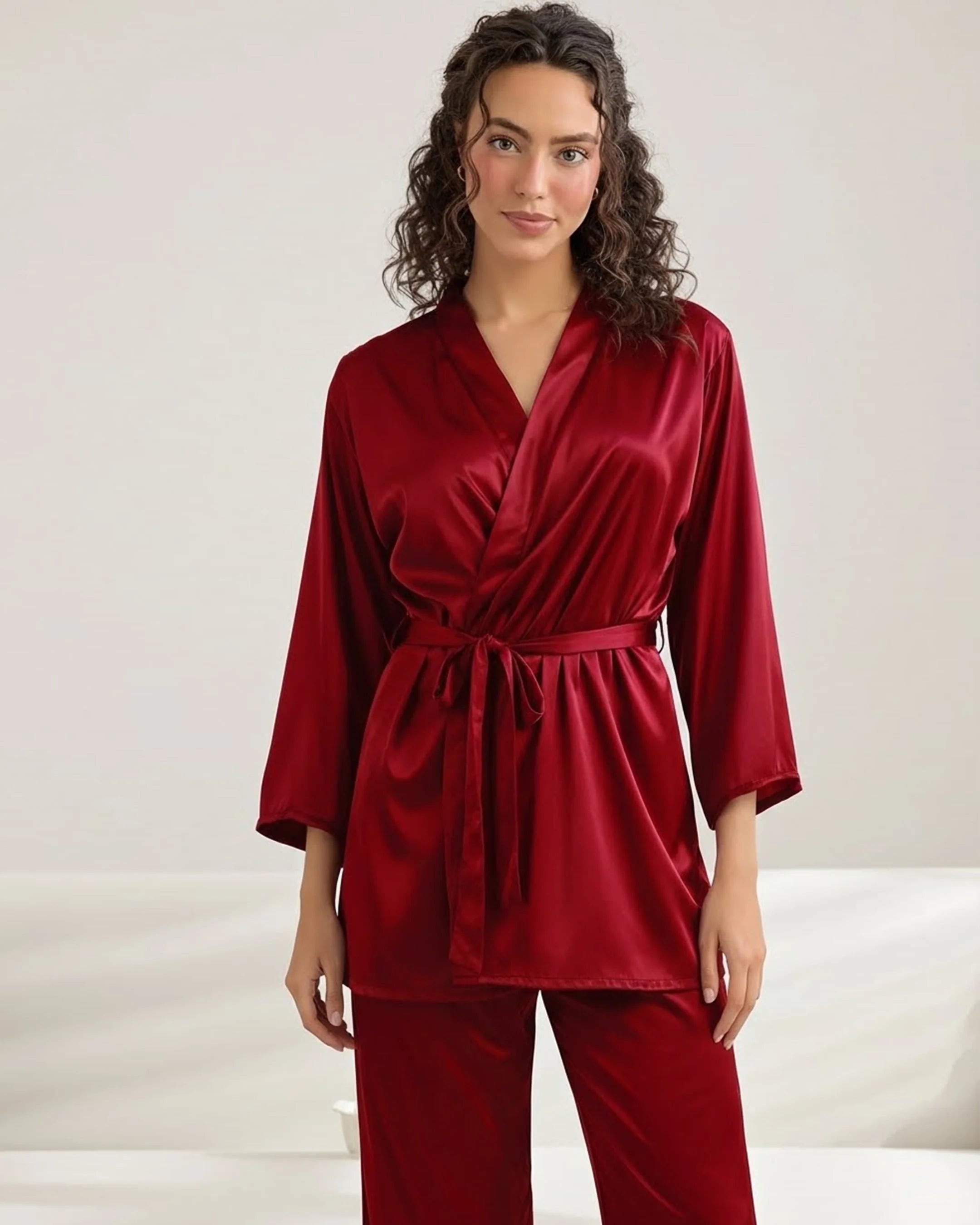 Silk PJ Set - Silk Lounge - Maroon