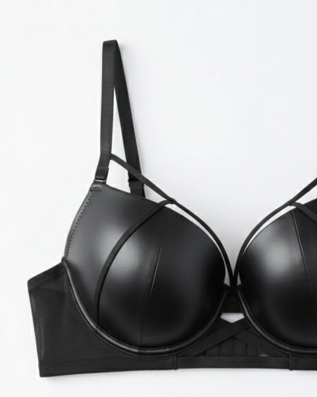 Padded Bra Set - Leather Fit - Black