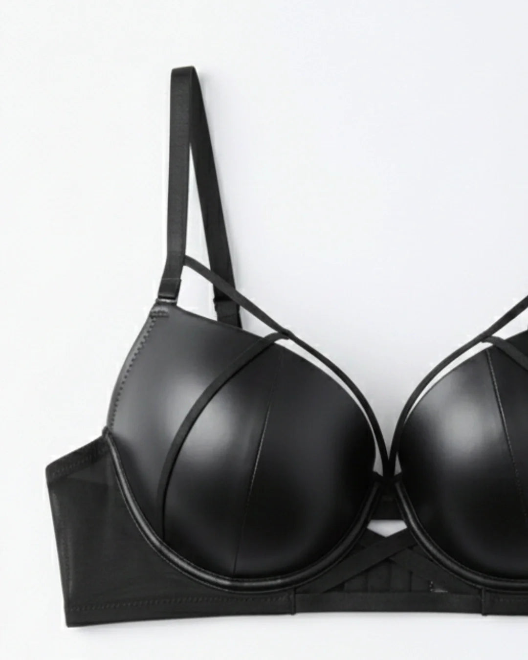Padded Bra Set - Leather Fit - Black