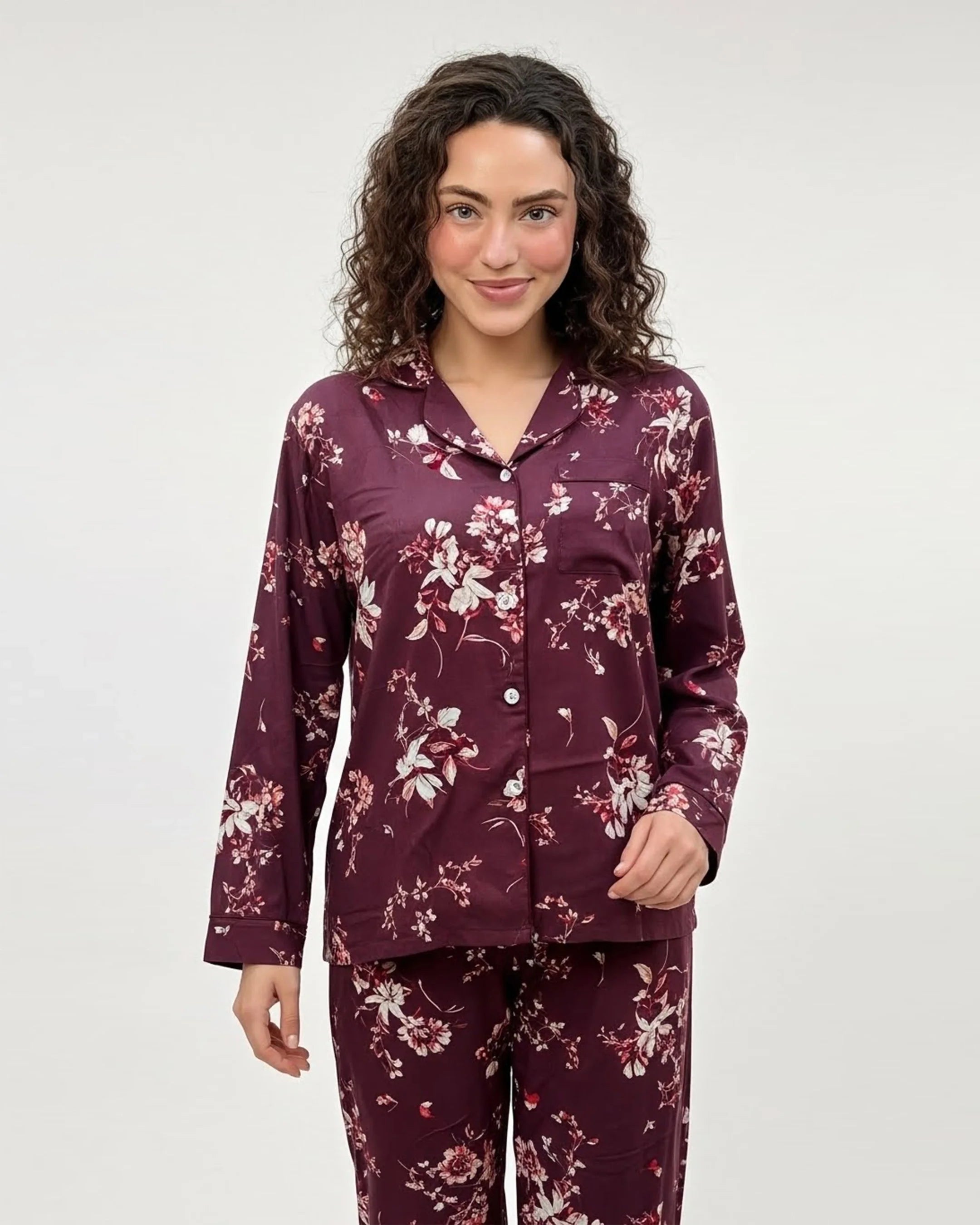 Linen Pajama Suit - Plum Bloom