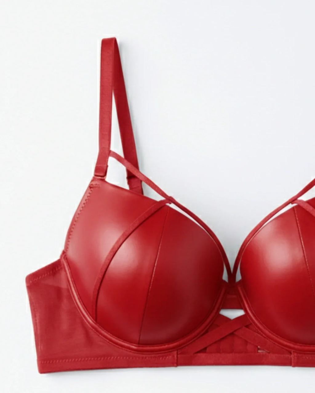 Padded Bra Set - Leather Fit - Red