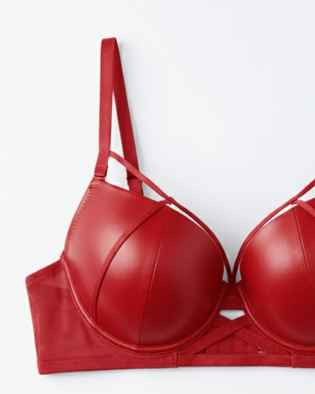 Padded Bra Set - Leather Fit - Red