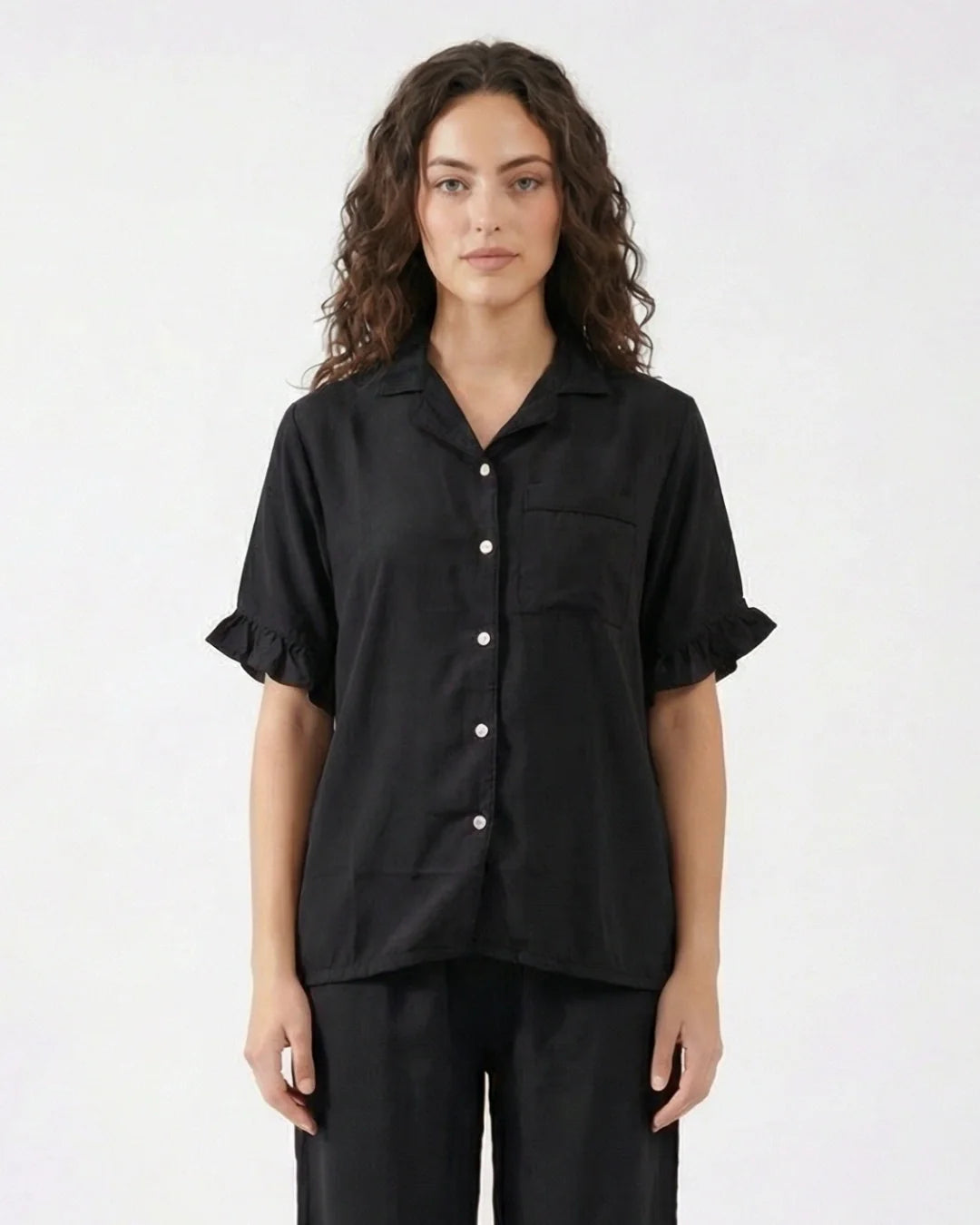 Half Sleeves PJ Set - Linen Comfort - Black