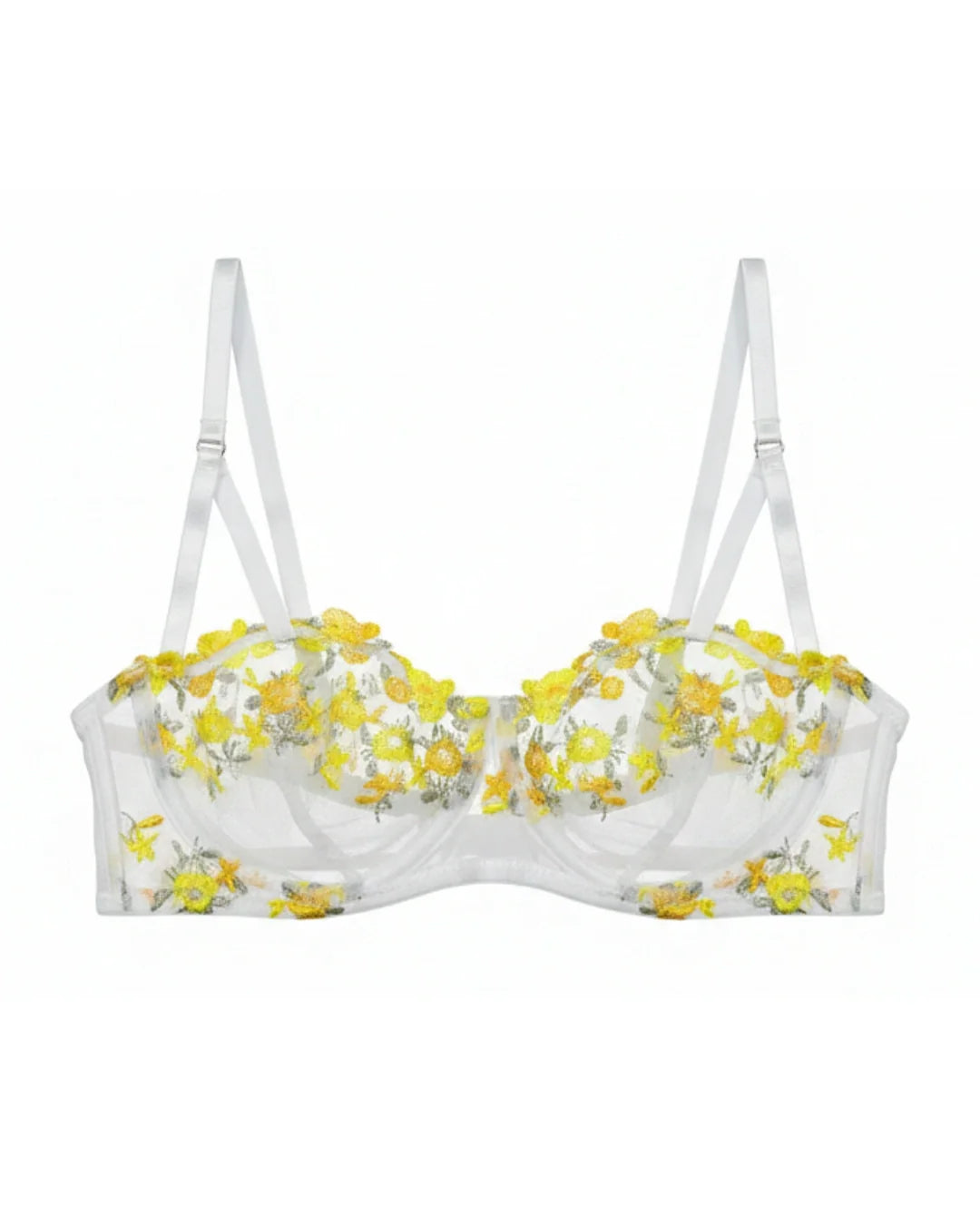 Non-Padded Bra - Embroidered Mesh - Yellow