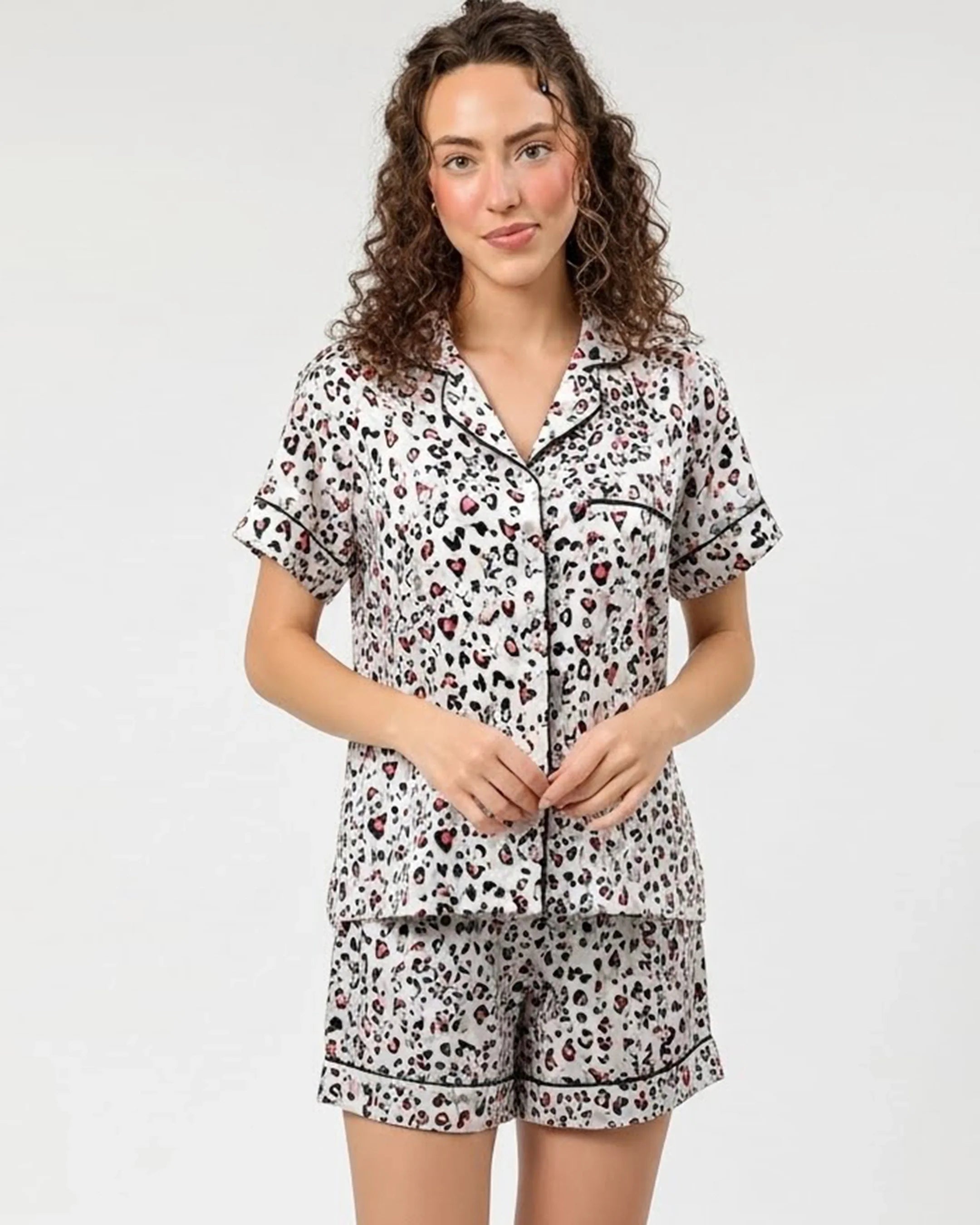 Silk PJ Set with Scrunchies - Snow Leopard