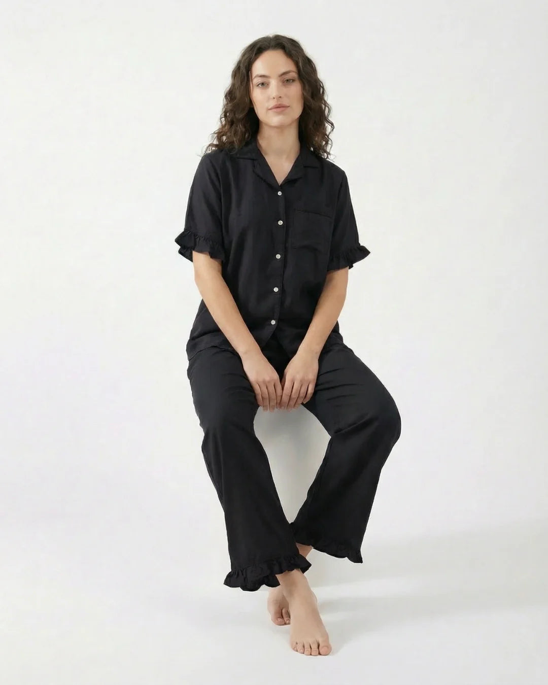 Half Sleeves PJ Set - Linen Comfort - Black