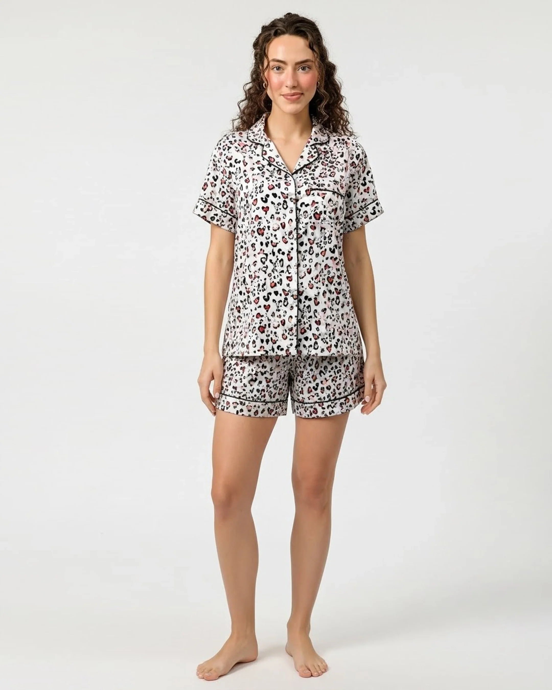 Silk PJ Set with Scrunchies - Snow Leopard