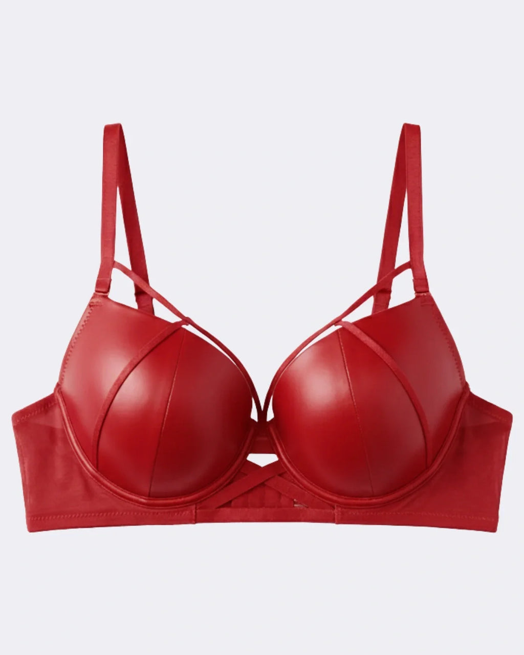 Padded Bra Set - Leather Fit - Red