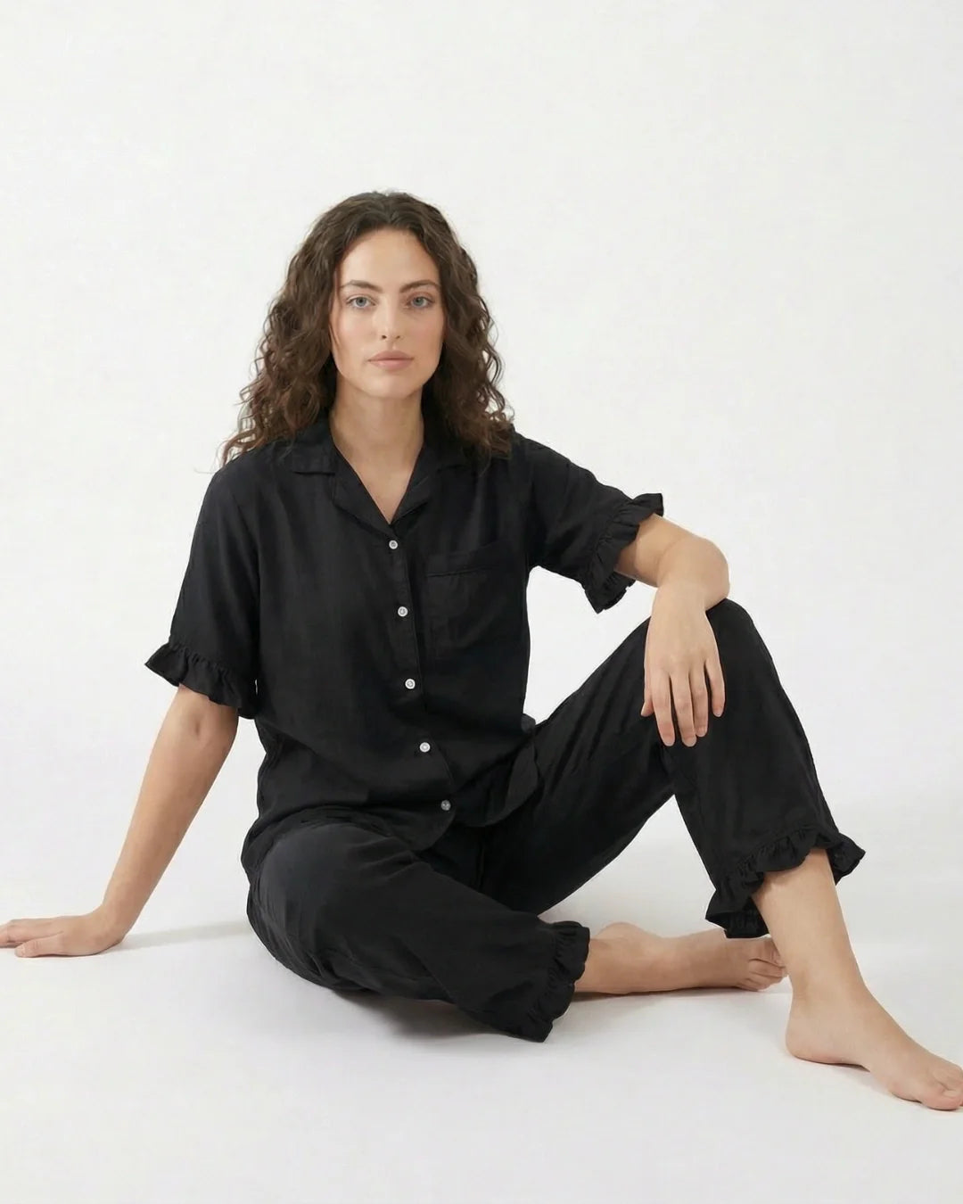 Half Sleeves PJ Set - Linen Comfort - Black
