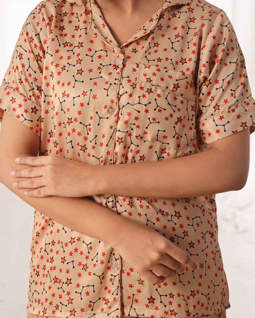 Silk Pajama Suit with Scrunchie - Starlight Dream