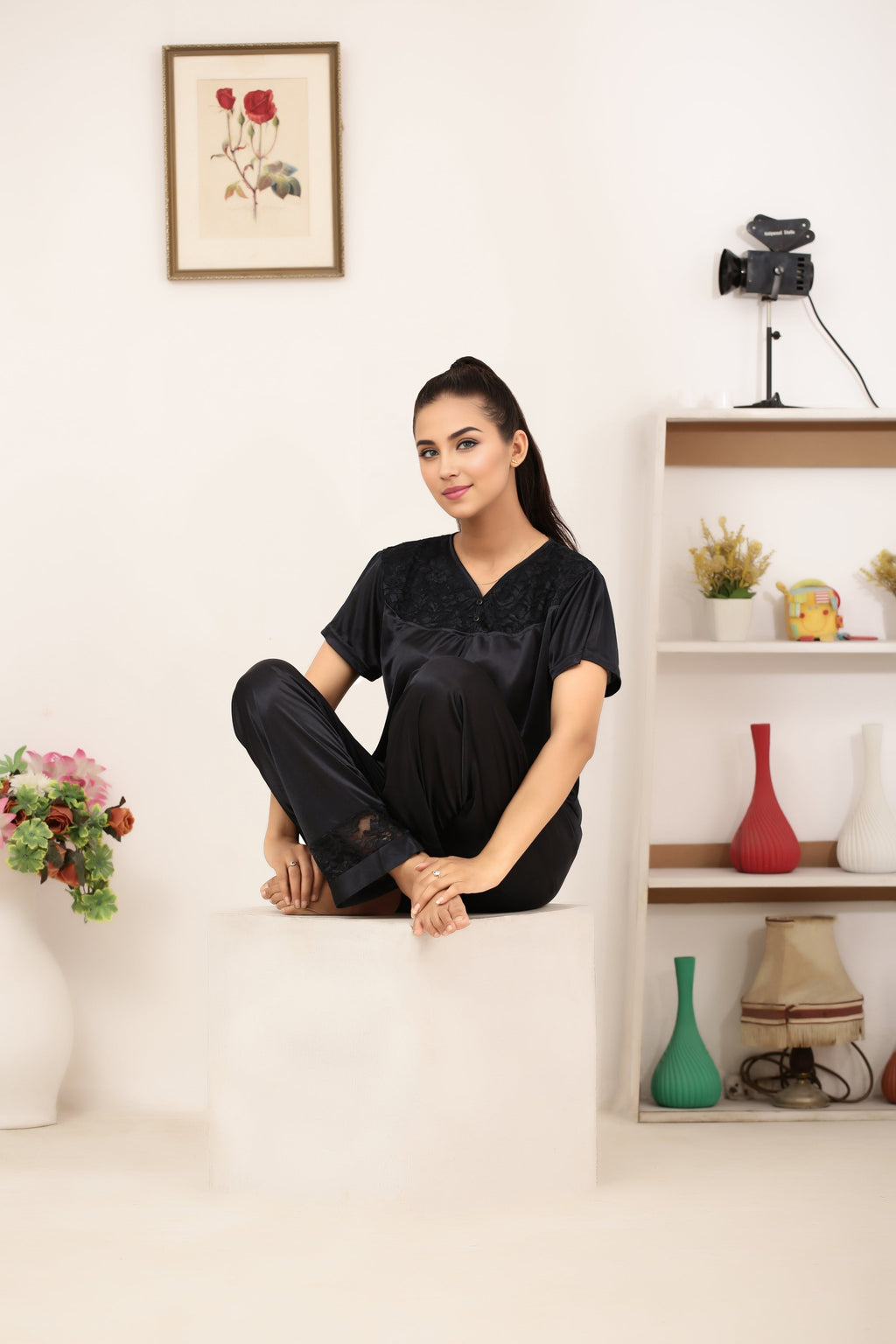 Silk PJ Set - Miren - Black