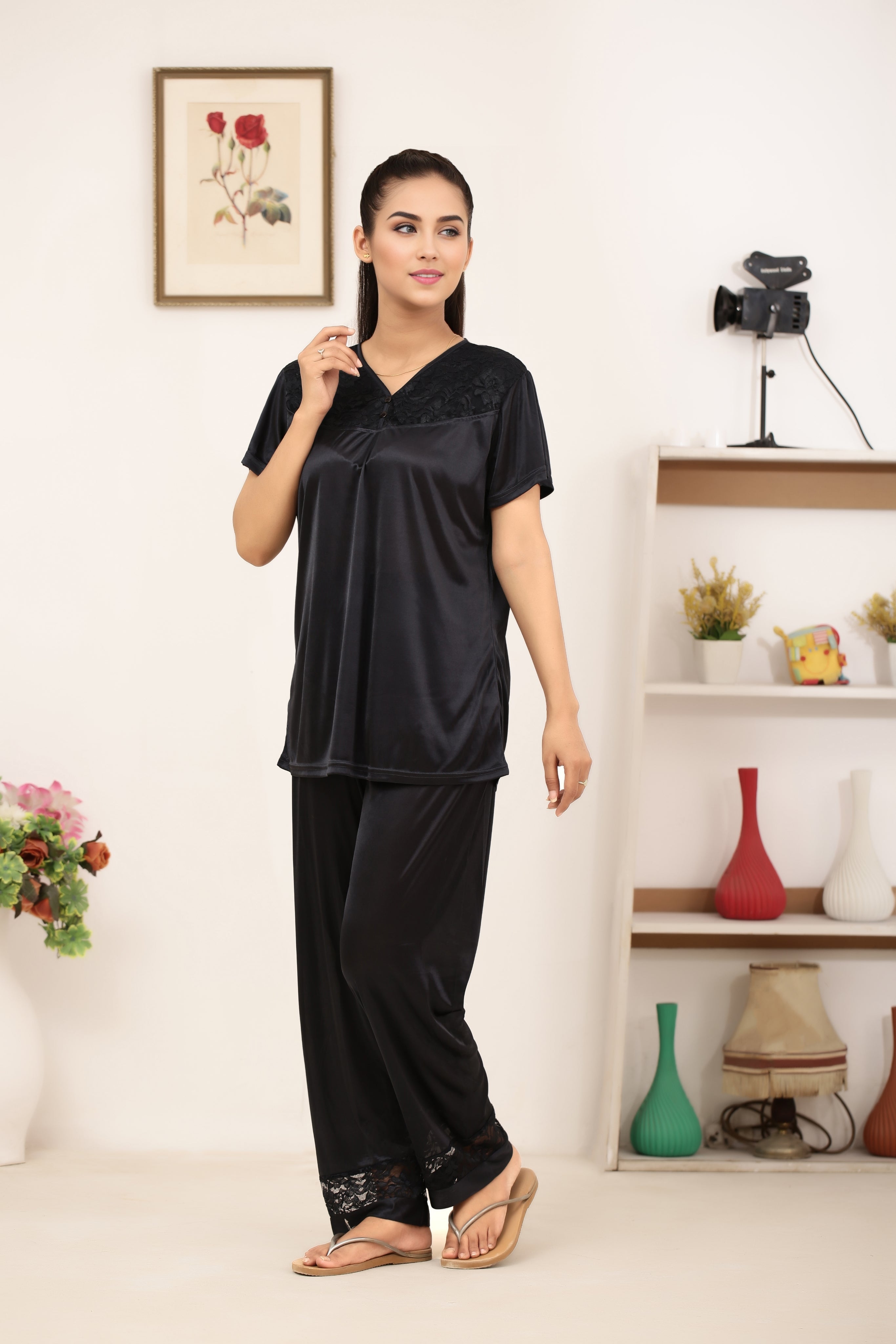 Silk PJ Set - Miren - Black