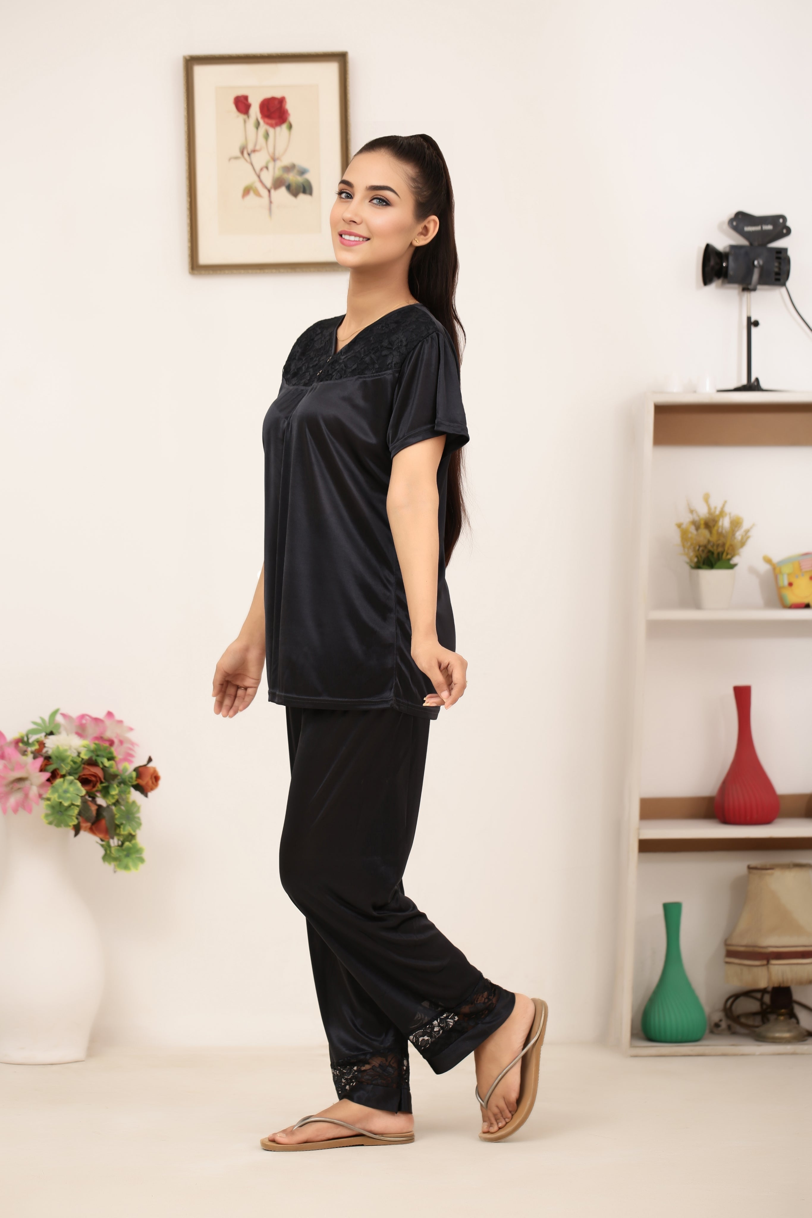 Silk PJ Set - Miren - Black