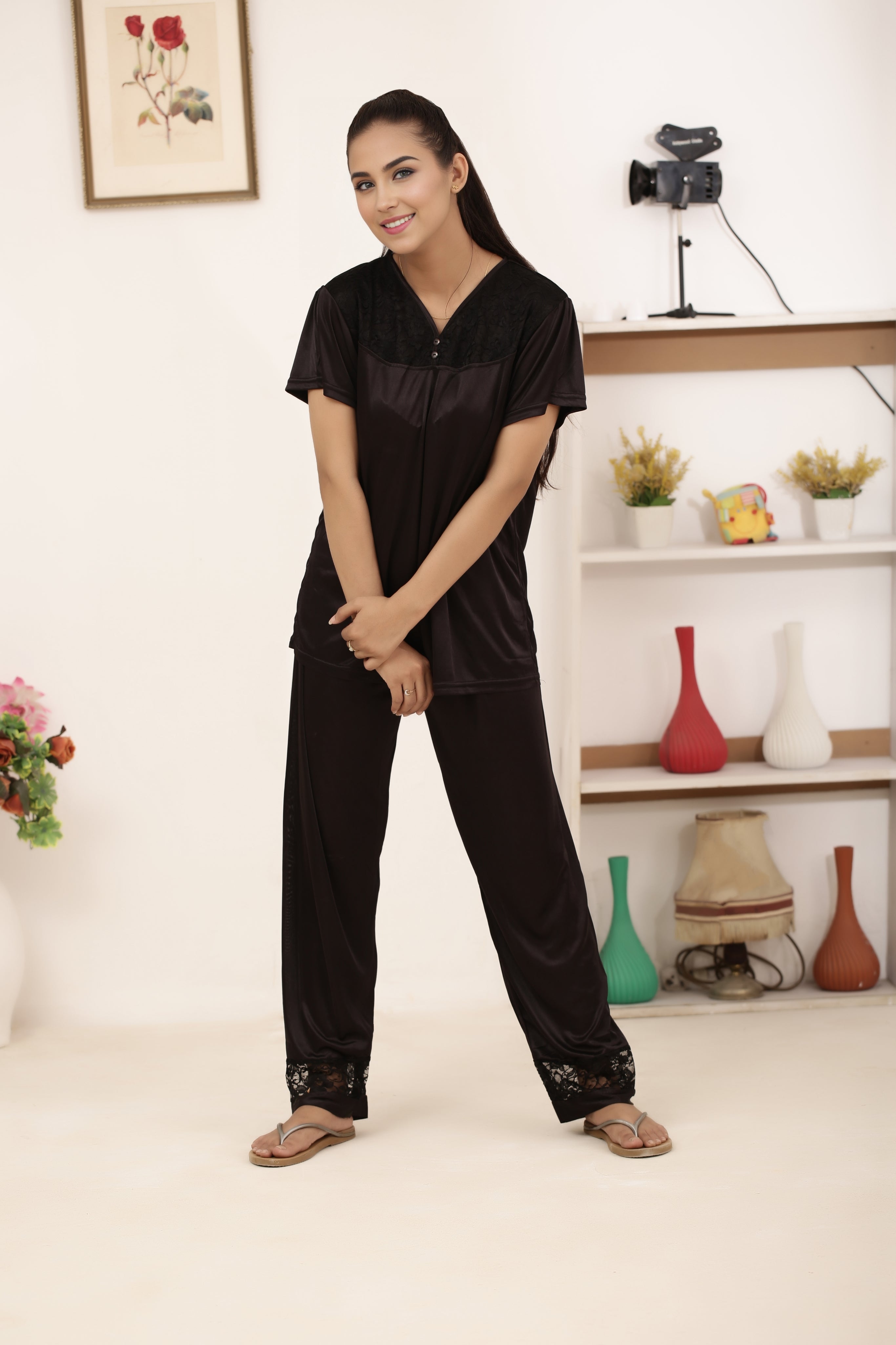 Silk PJ Set - Miren - Dark Grey
