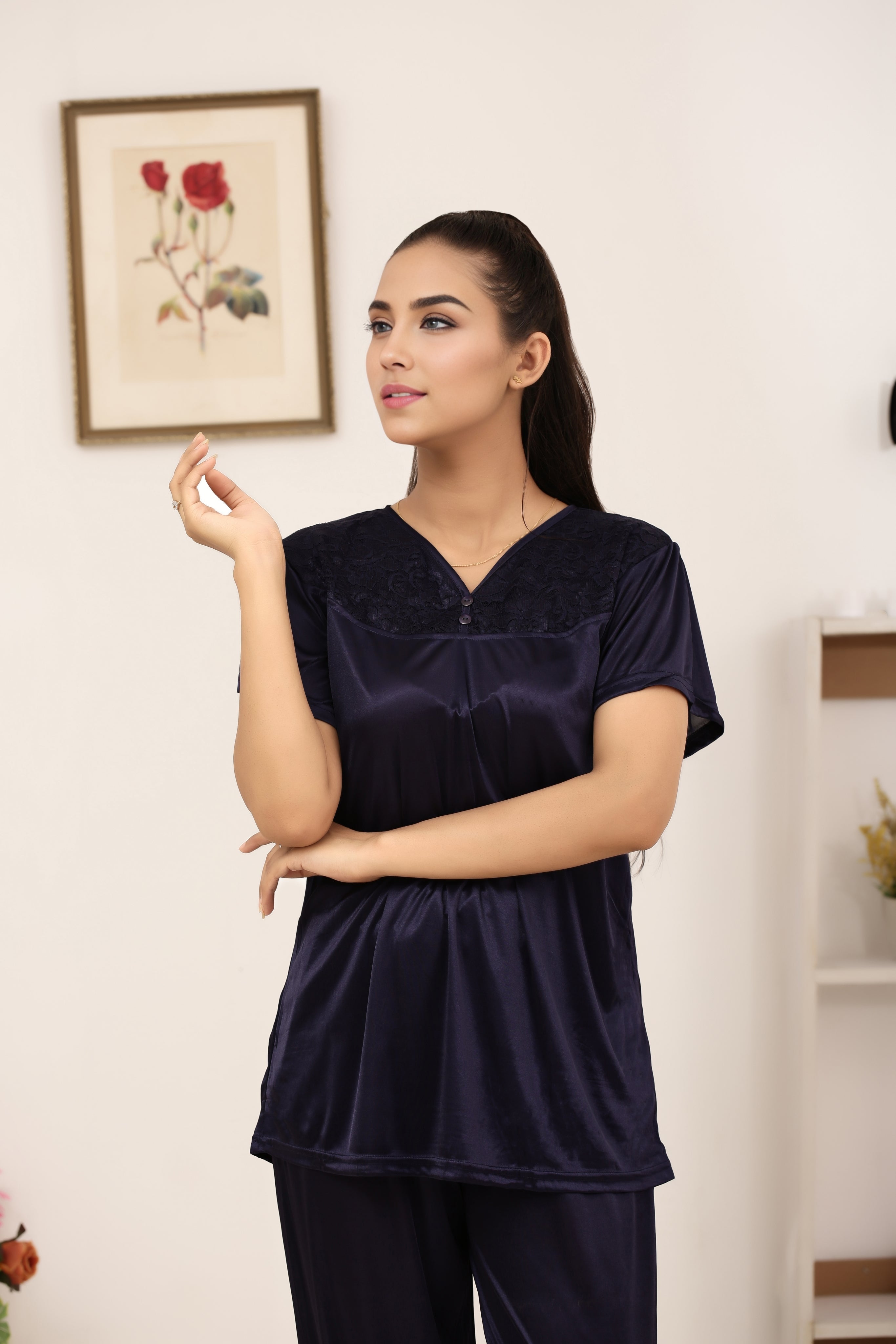 Silk PJ Set - Miren - Dark Blue