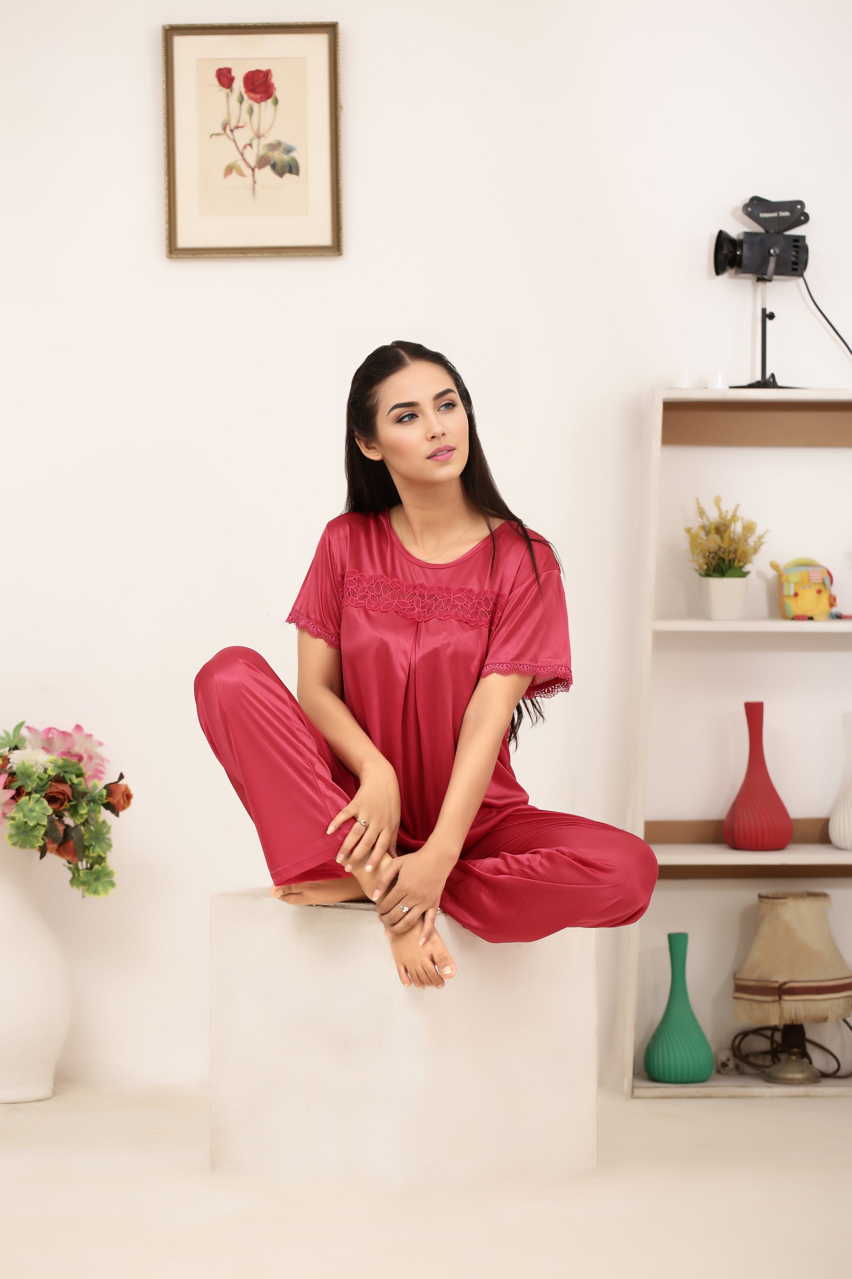 Silk PJ Set - Cenra - Pink