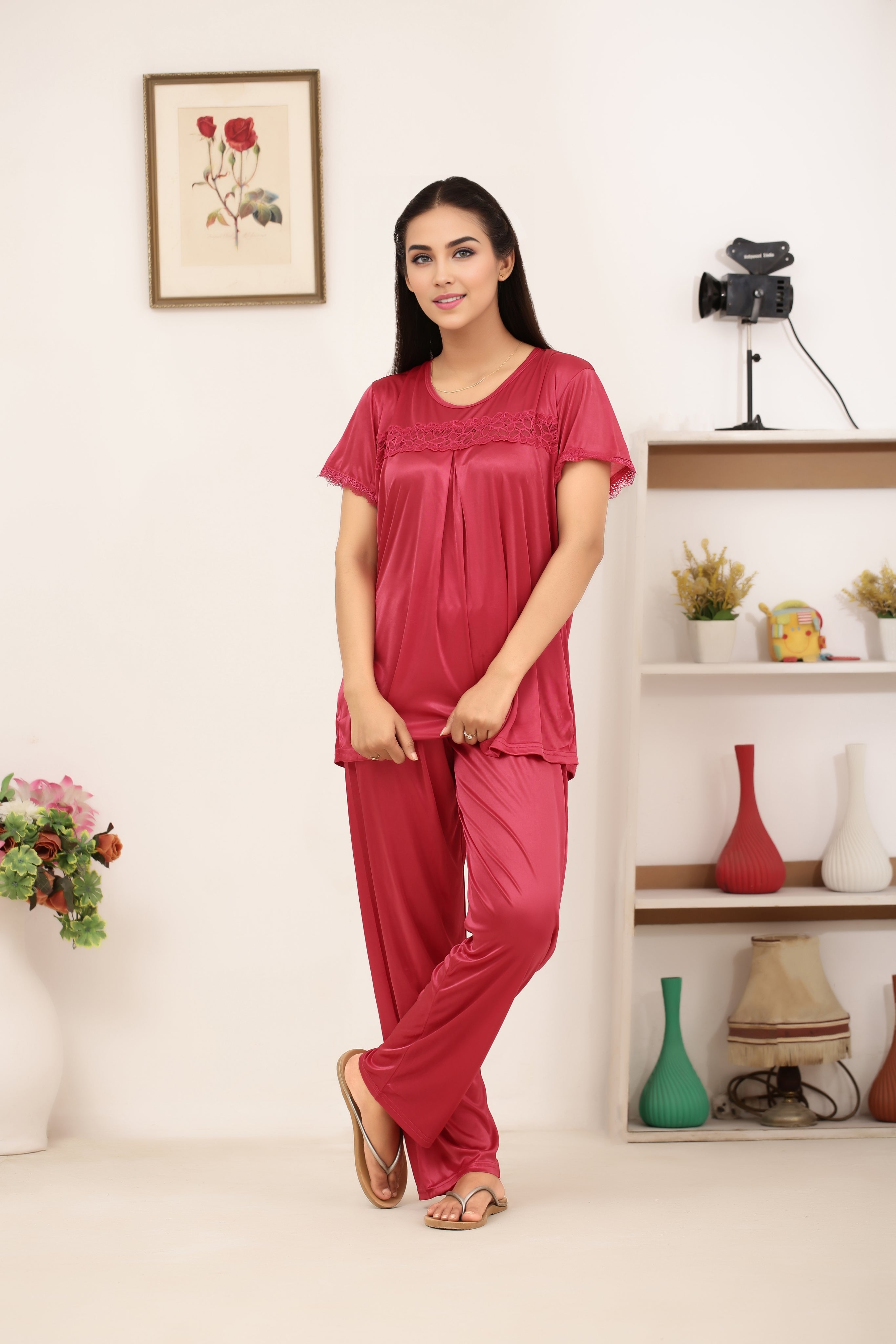 Silk PJ Set - Cenra - Pink