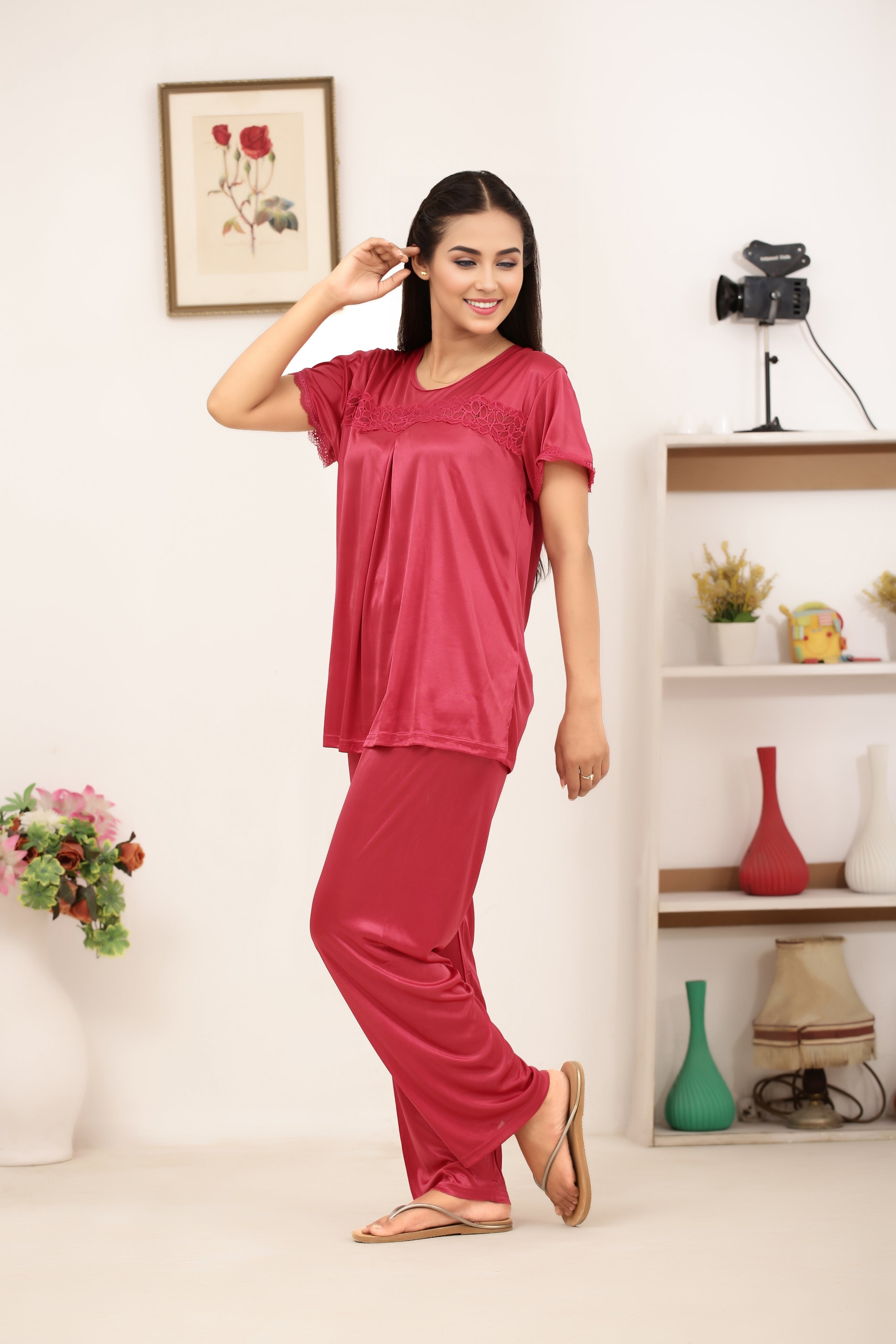 Silk PJ Set - Cenra - Pink