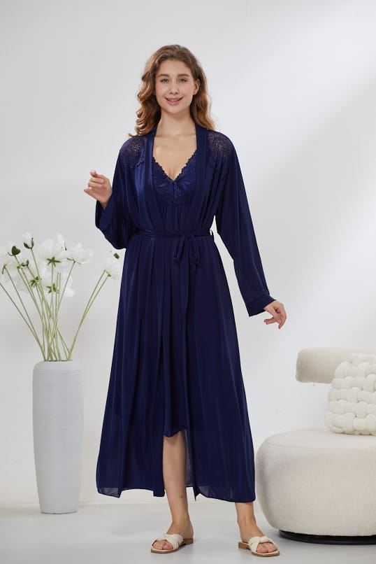 4-Piece Pure Silk Nightwear Set - Rosvian Blue