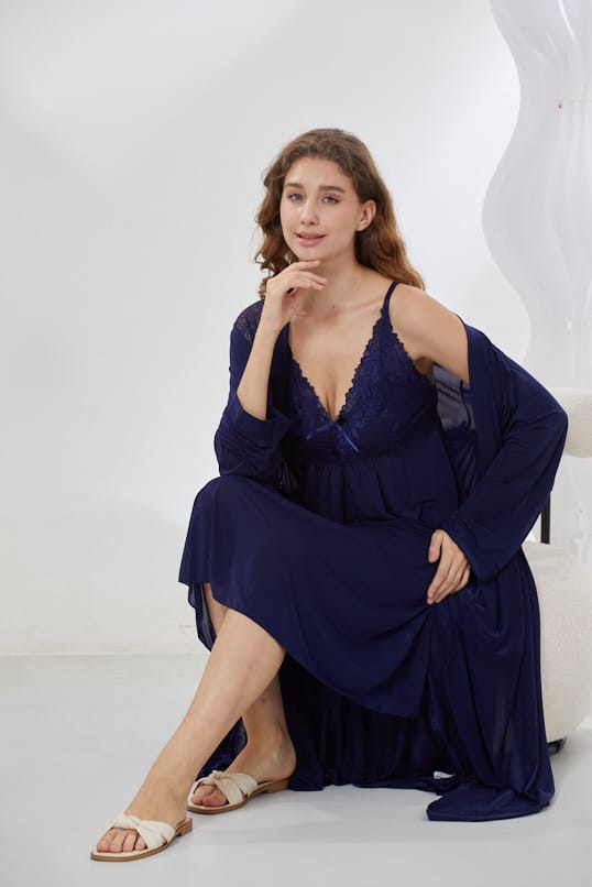 4-Piece Pure Silk Nightwear Set - Rosvian Blue